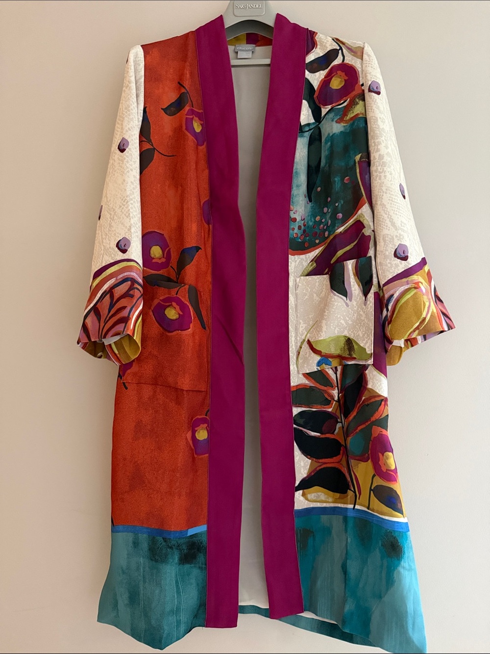 Chico's Vibrant Floral Patchwork Kimono Jacket - Yellow, Pink, Orange, Cream